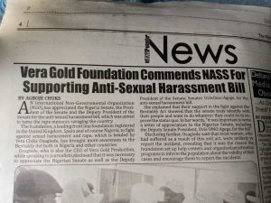 Veragold Foundation commends NASS for Supporting Anti-Sexual Harassment Bill